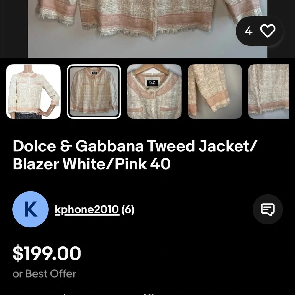 D&G Cream + Pink Tweed Jacket - Picture 7 of 7